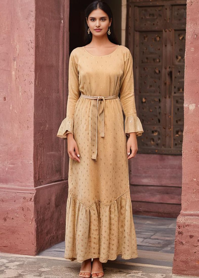 Light Beige Chic Maxi Dress with Belt
