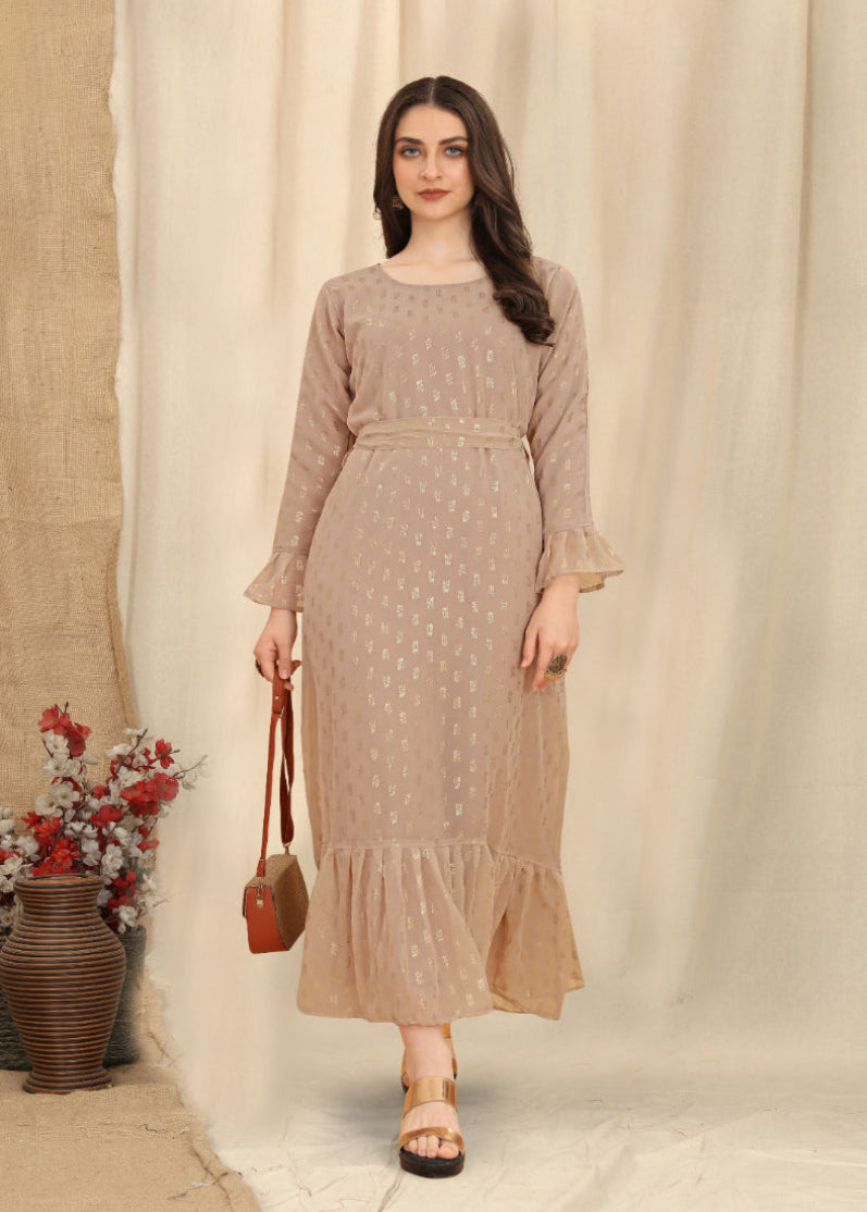 Buy Light Beige Chic Maxi Dress with Belt in UK