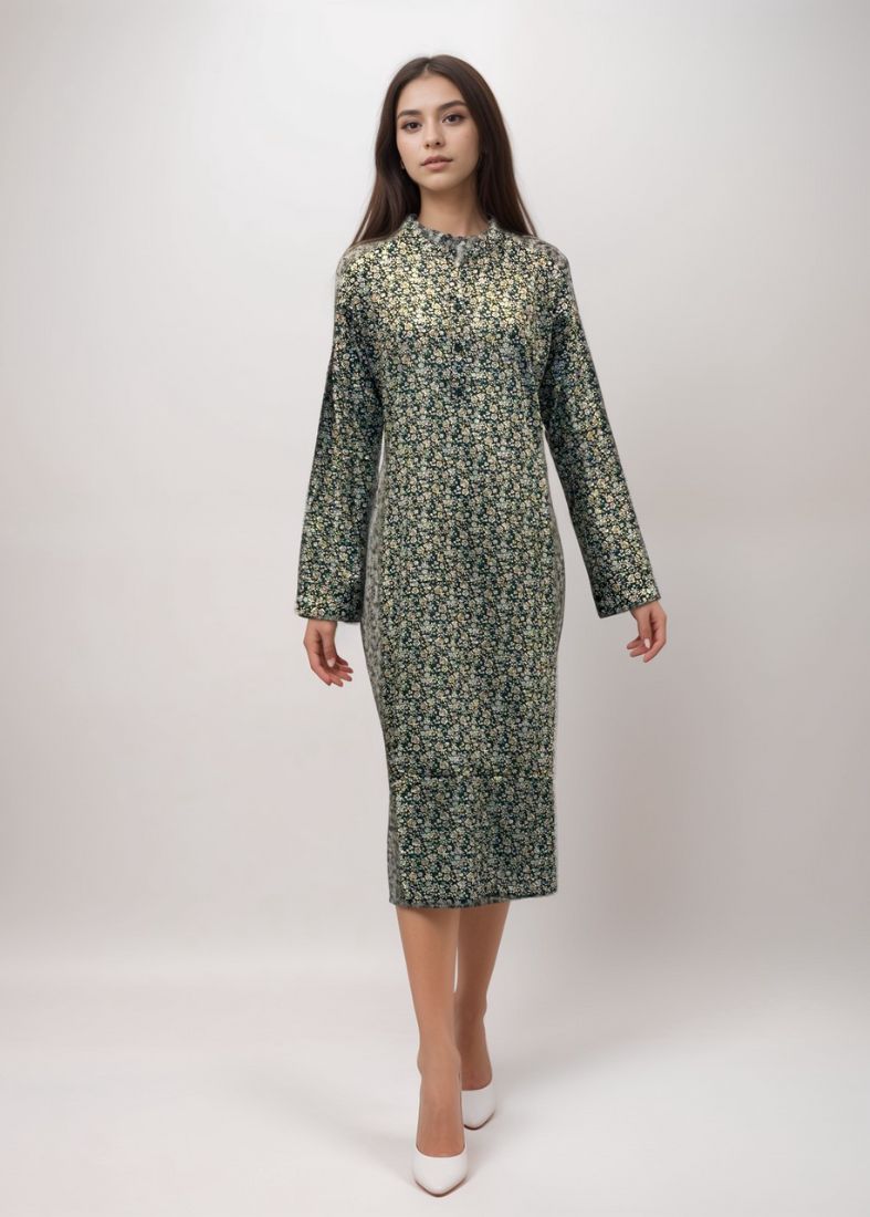 Green Shirt Style Printed Dress