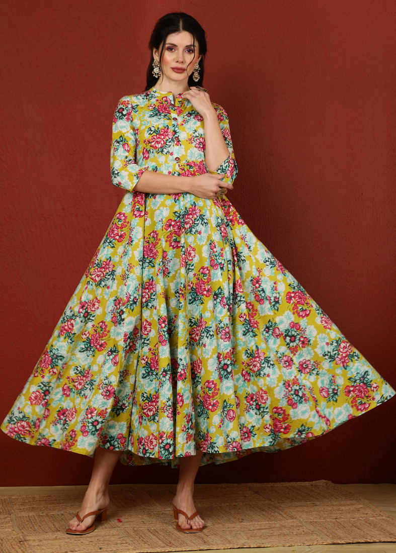 Mint Green Cotton Printed Dress