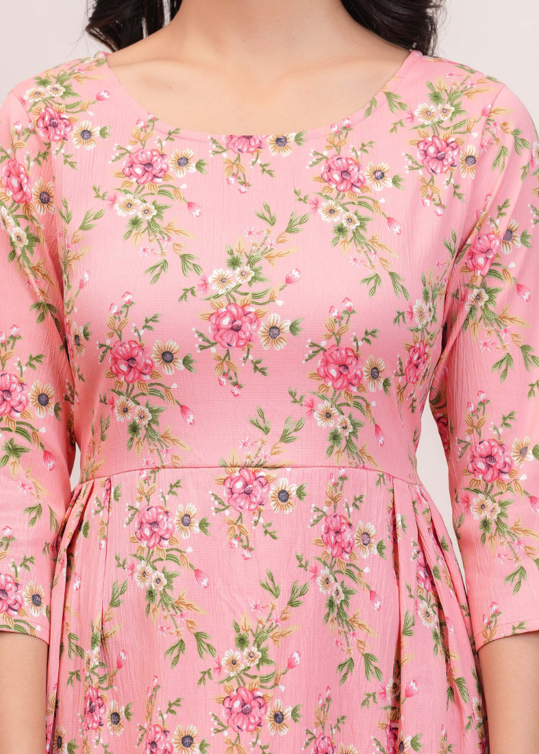 Peach Polyester A-line Dress