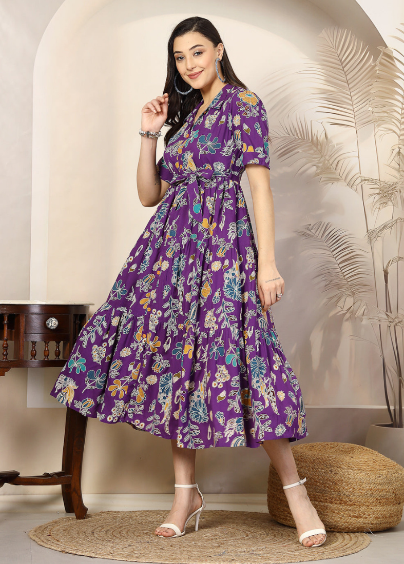 Purple Cotton Shirt Style Dress