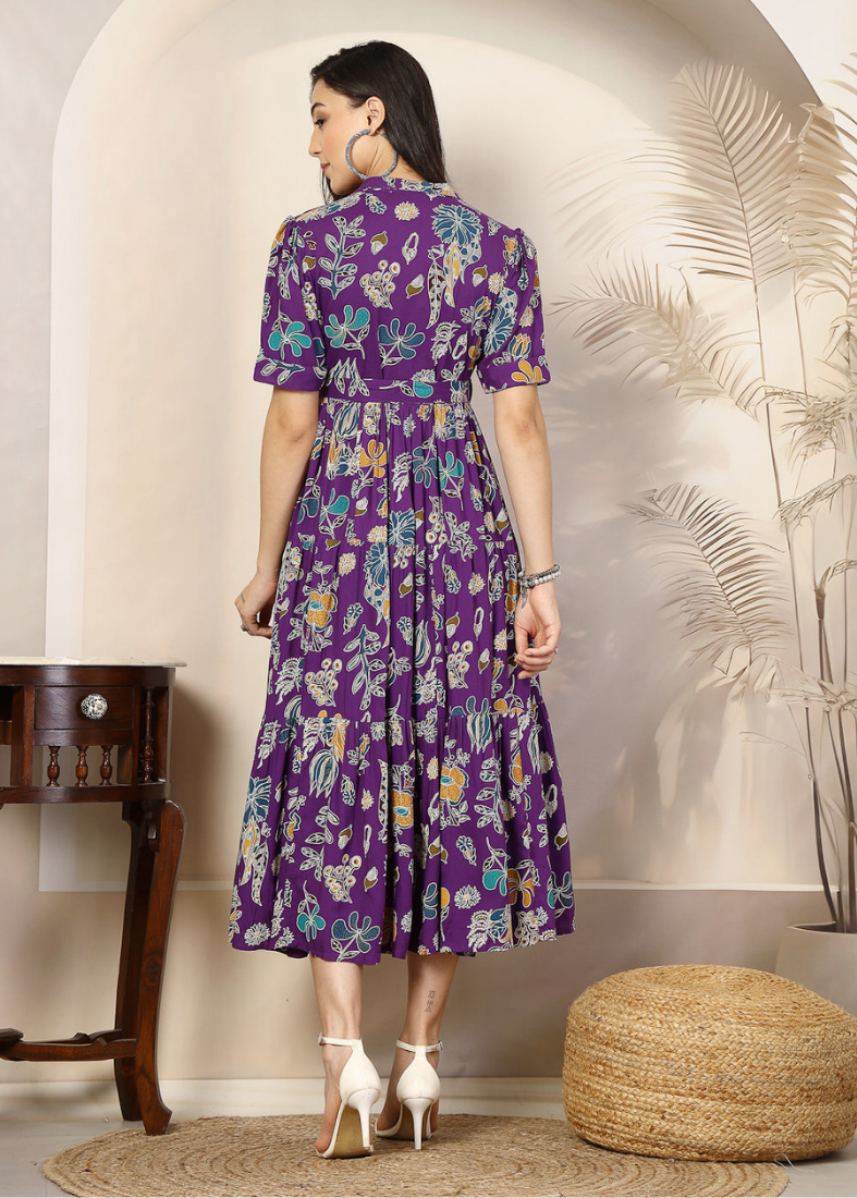 Purple Cotton Shirt Style Dress