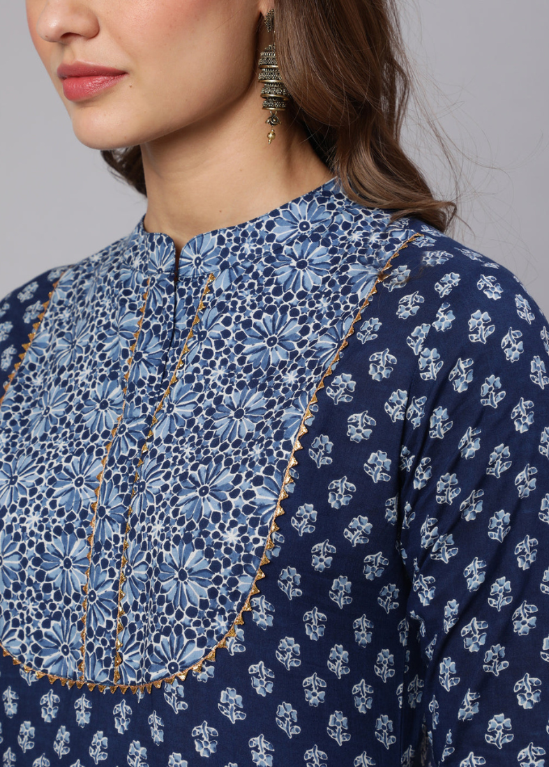 Blue Printed Bias Cut Dress