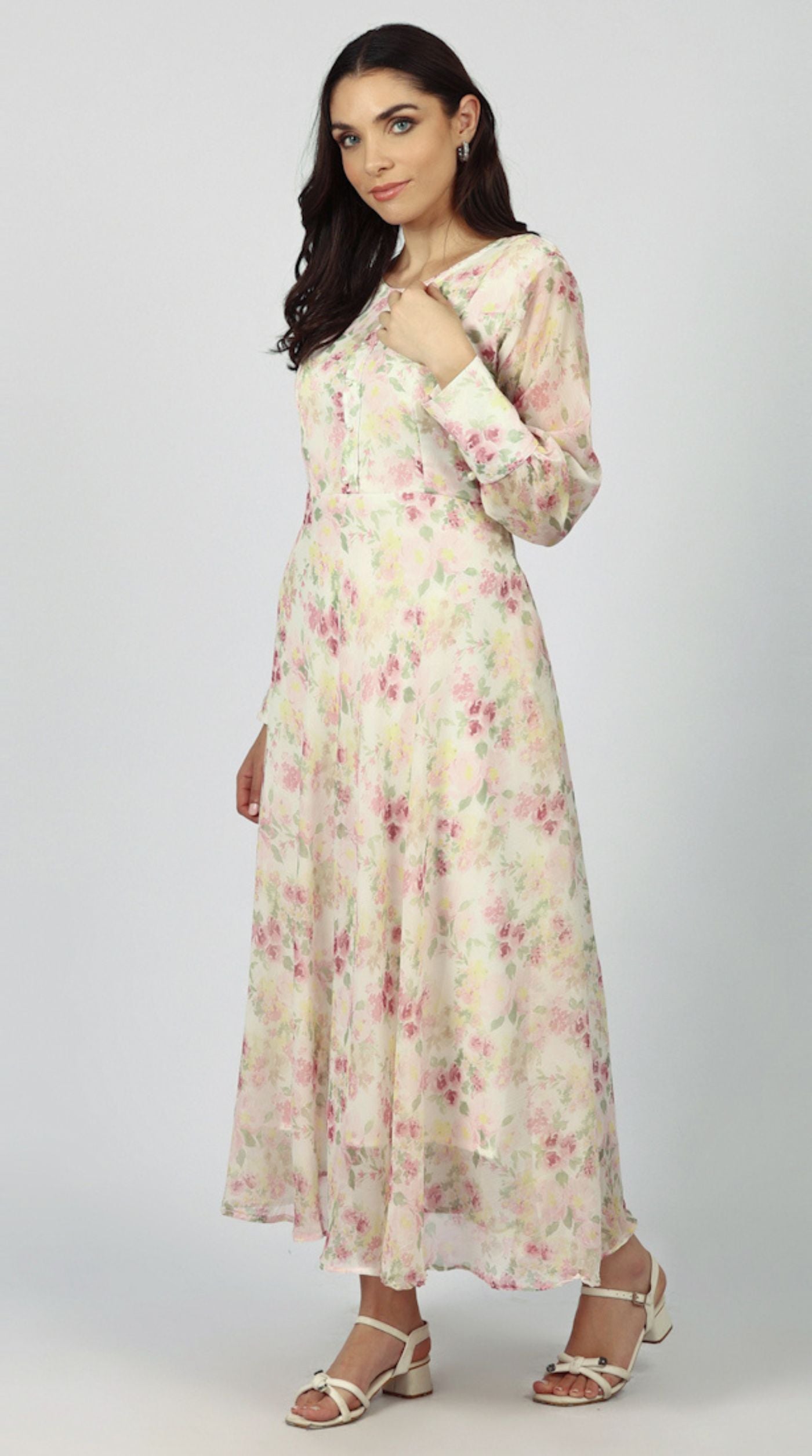 Ivory Chiffion Bias Cut Dress