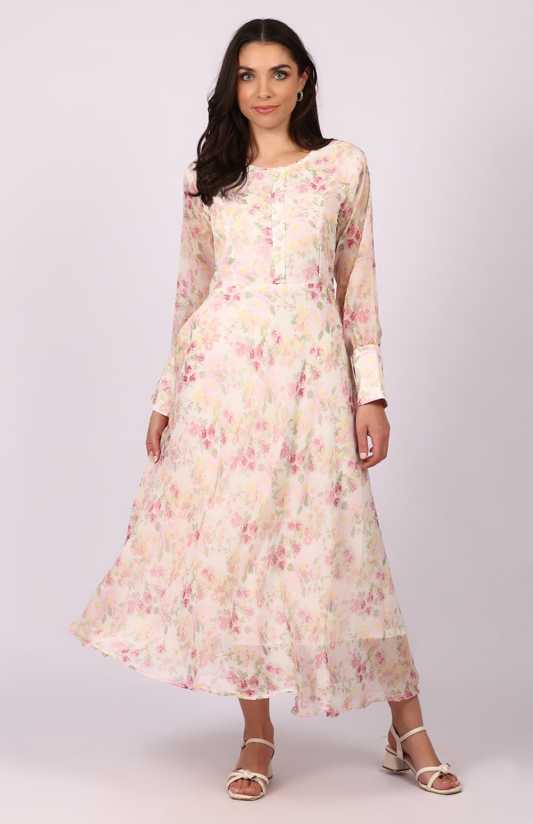 Ivory Chiffion Bias Cut Dress