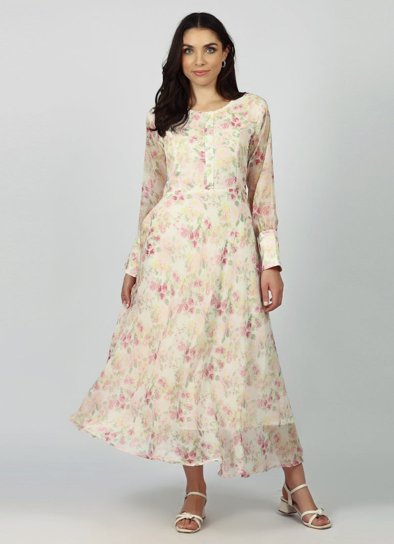 Ivory Chiffion Bias Cut Dress