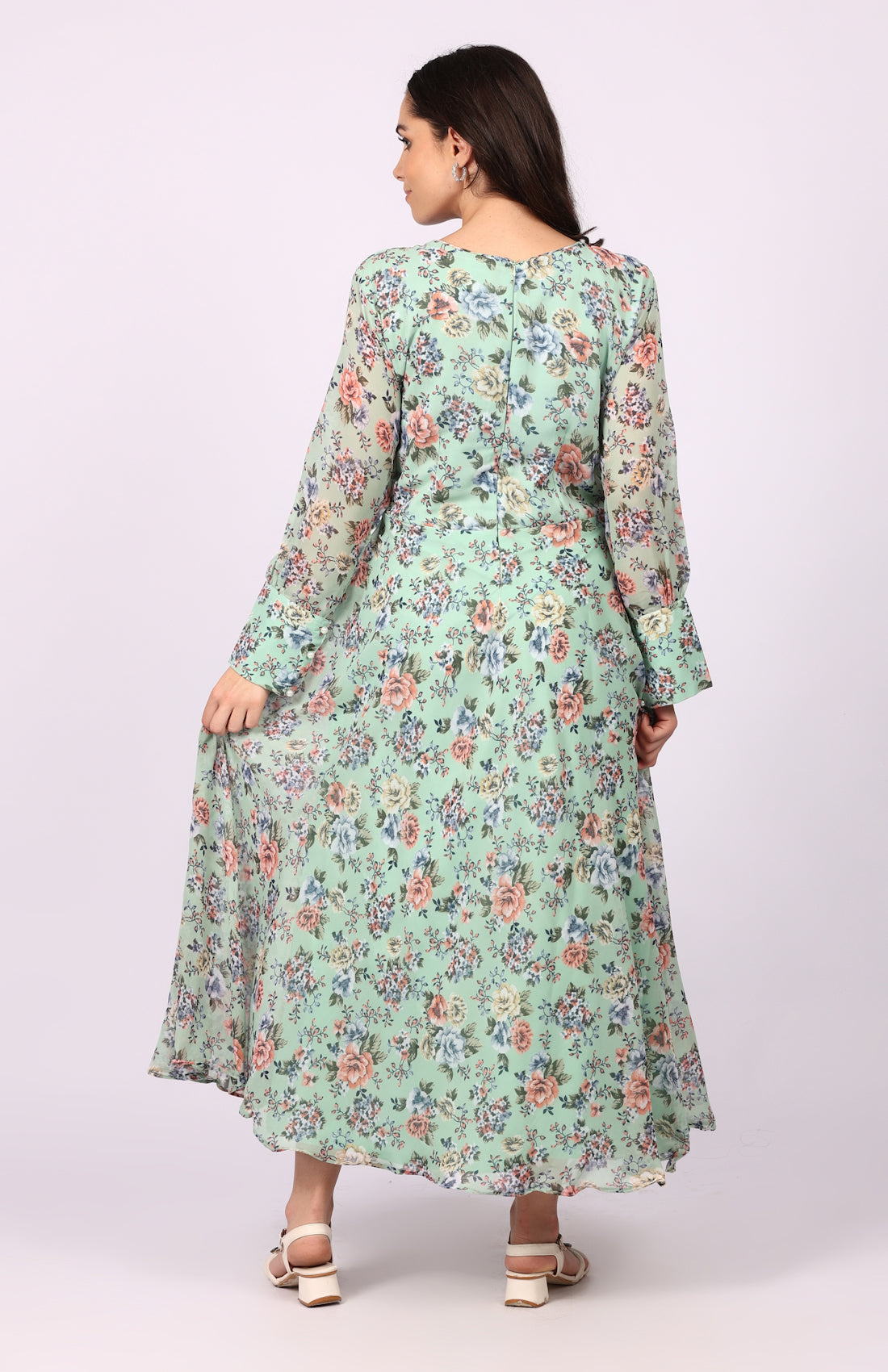 Green Georgette Bias Cut Dress