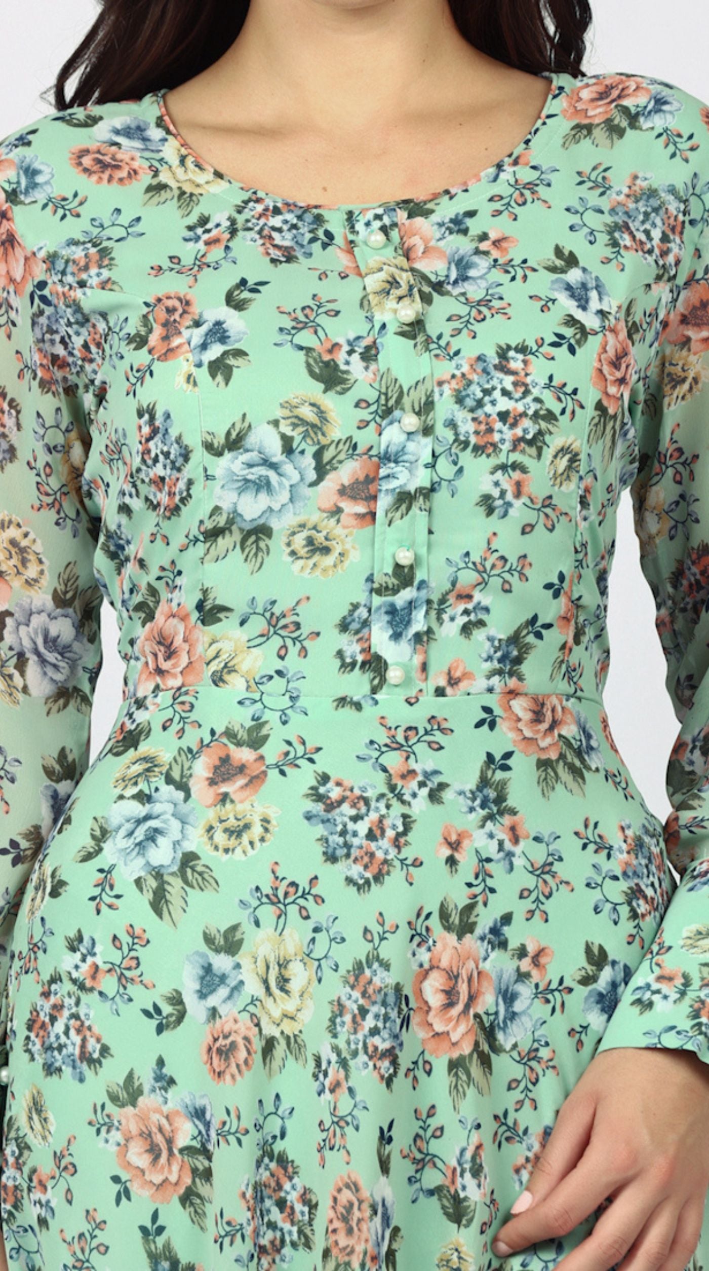 Green Georgette Bias Cut Dress