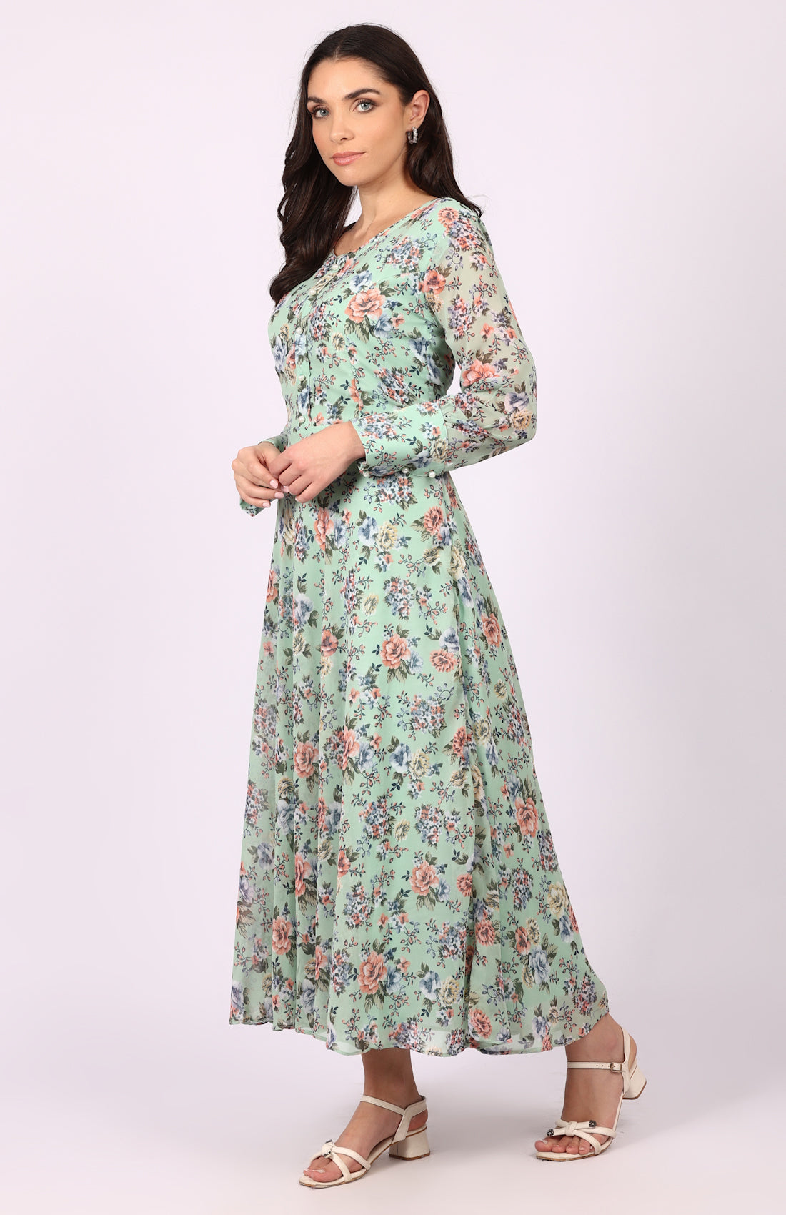 Green Georgette Bias Cut Dress