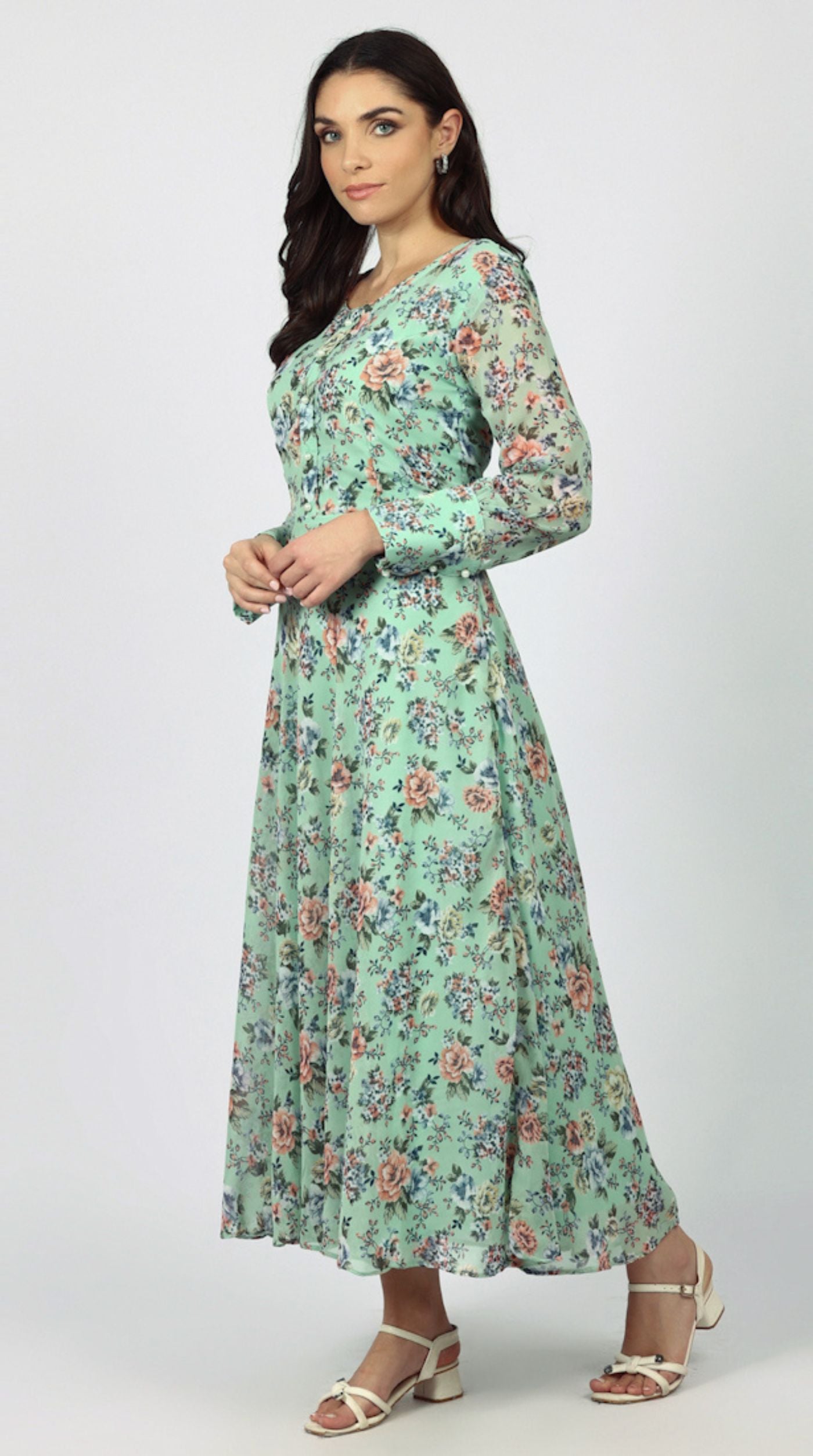 Green Georgette Bias Cut Dress