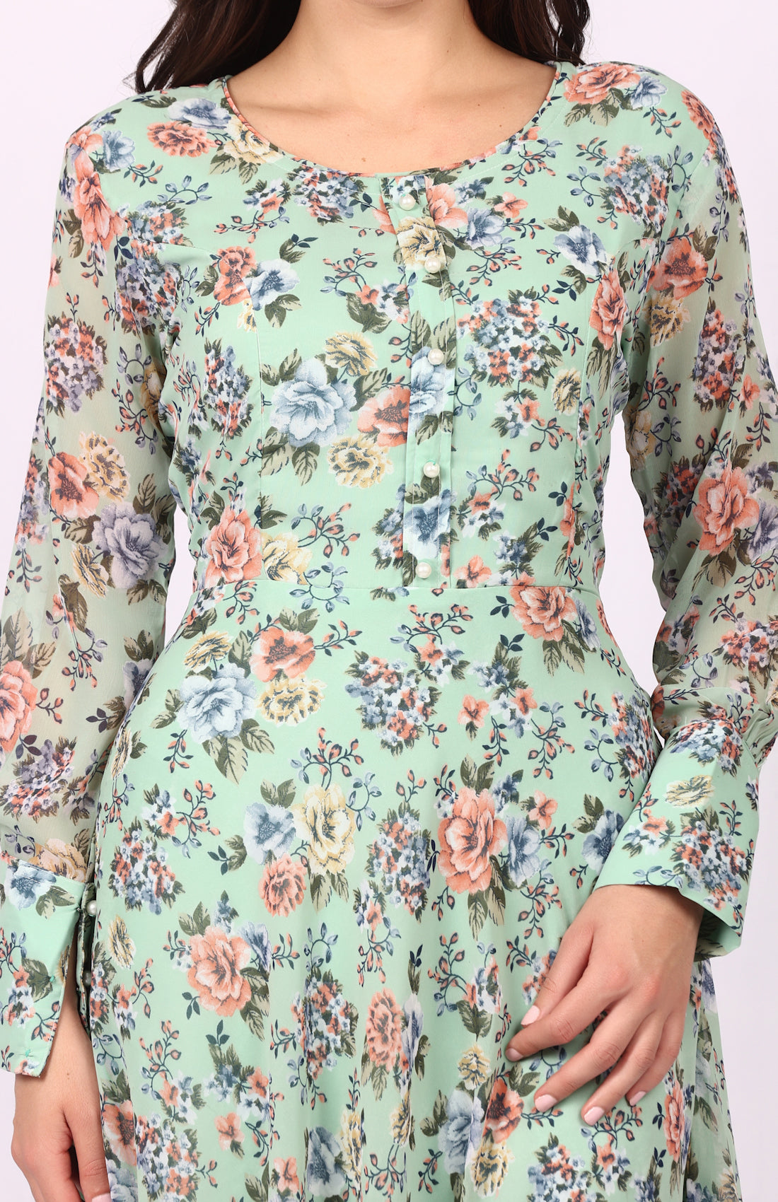 Green Georgette Bias Cut Dress