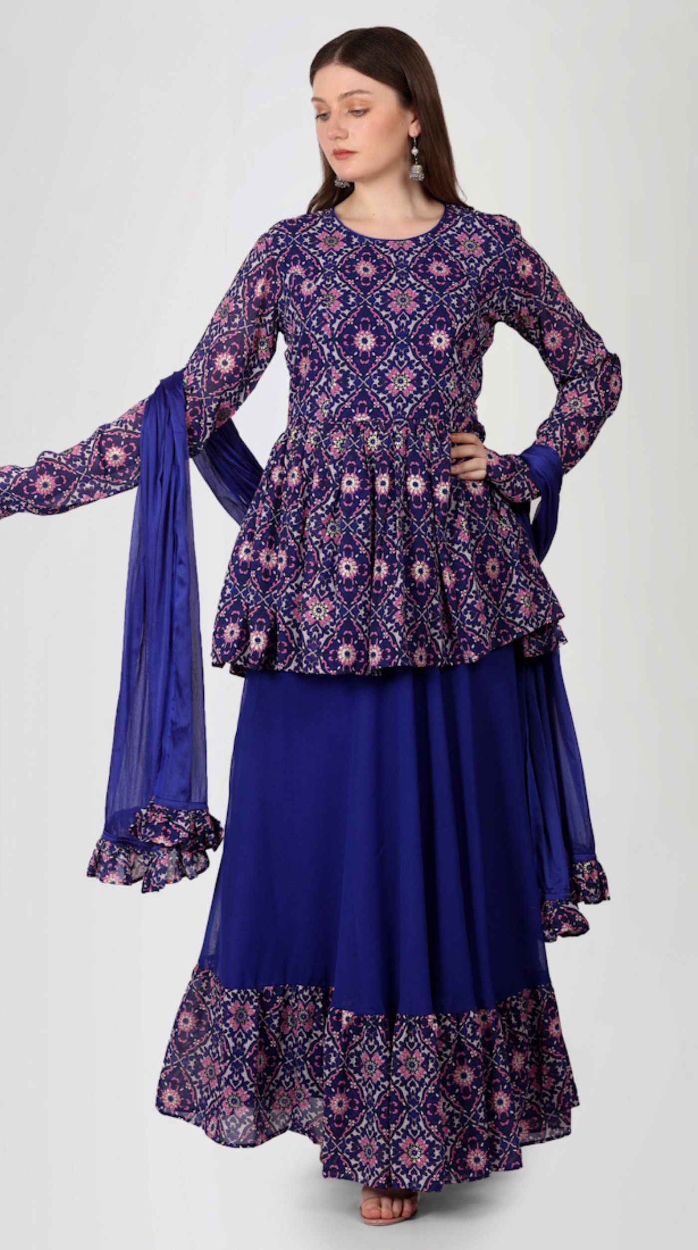 Purple Georgette Peplum Style Lehenga Set