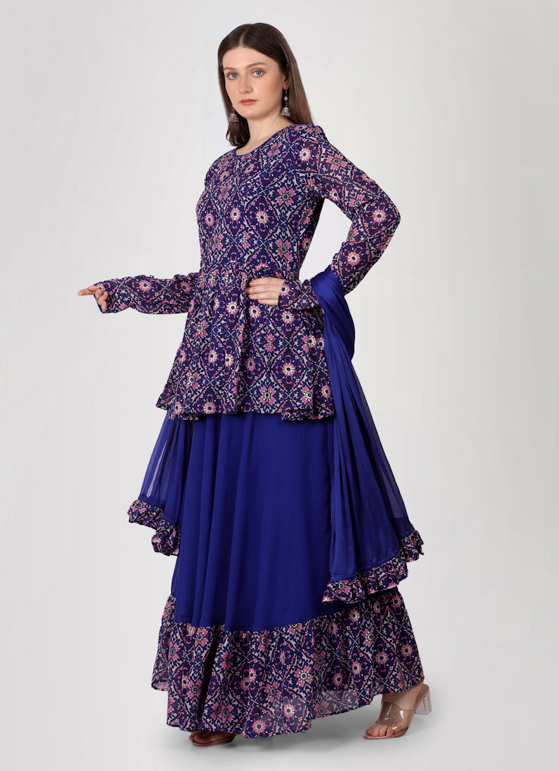 Purple Georgette Peplum Style Lehenga Set