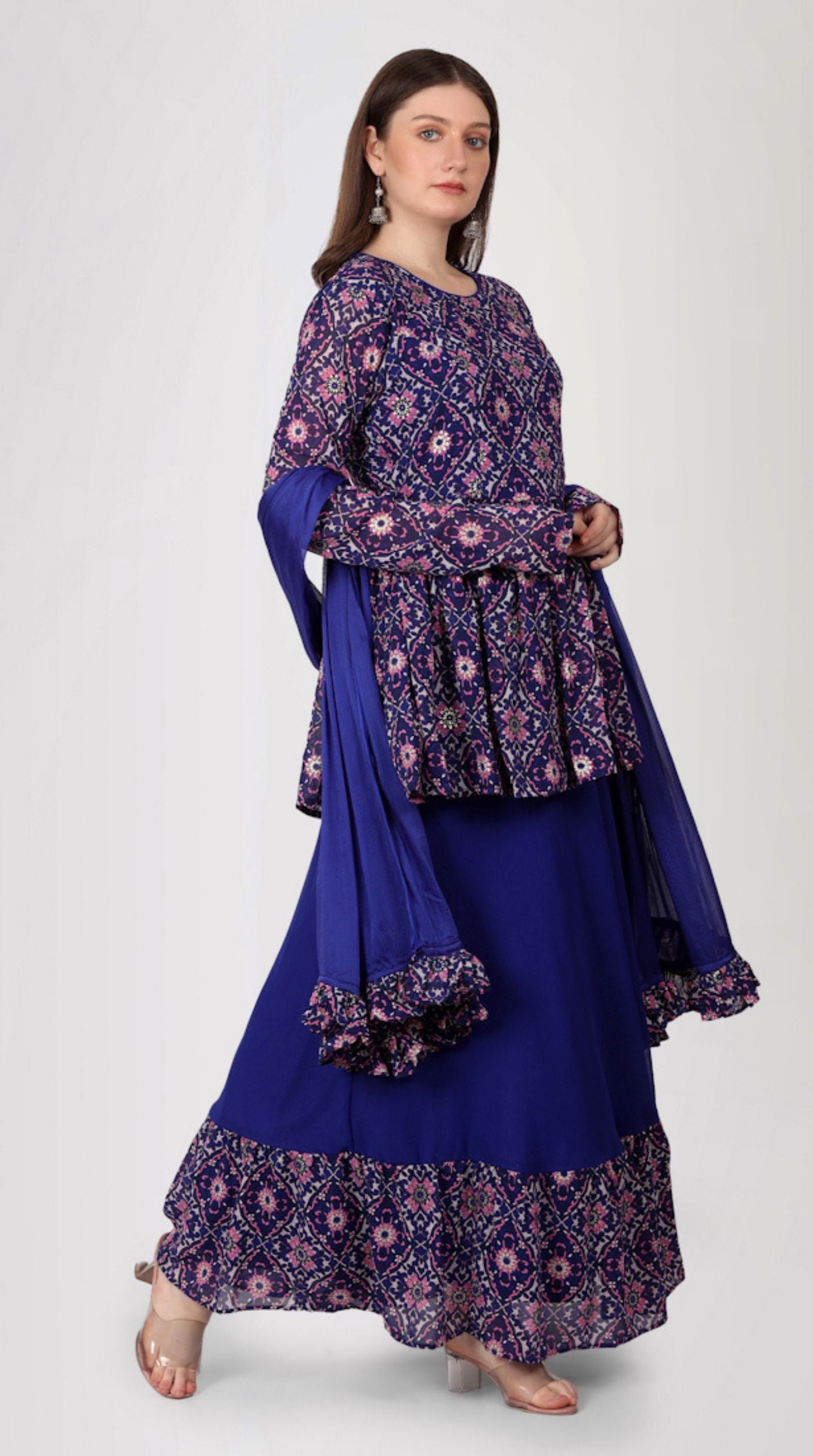 Purple Georgette Peplum Style Lehenga Set
