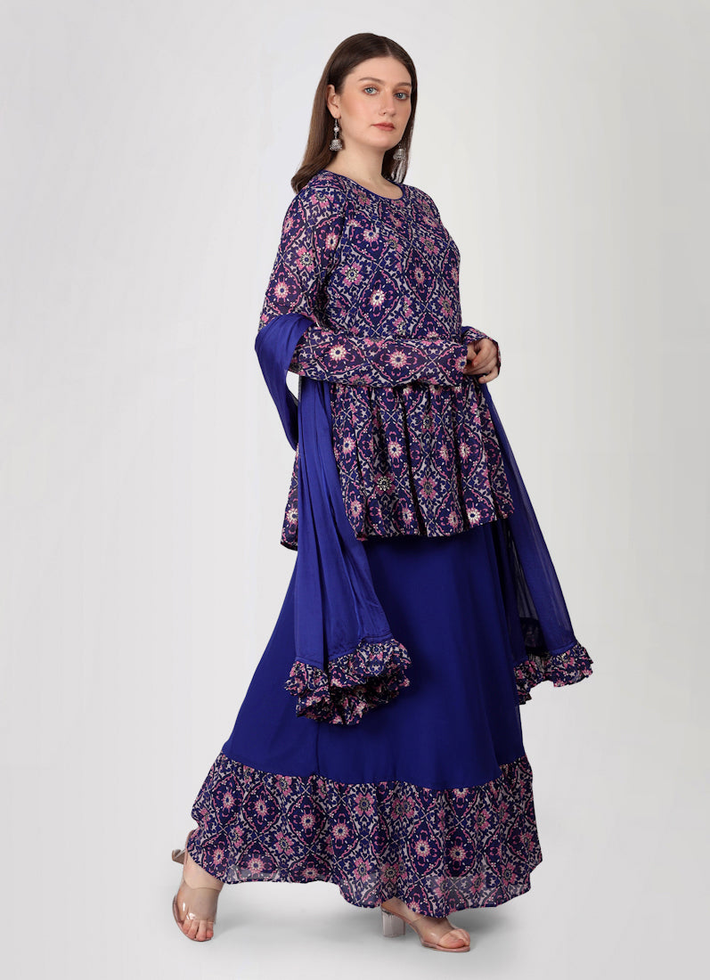 Purple Georgette Peplum Style Lehenga Set