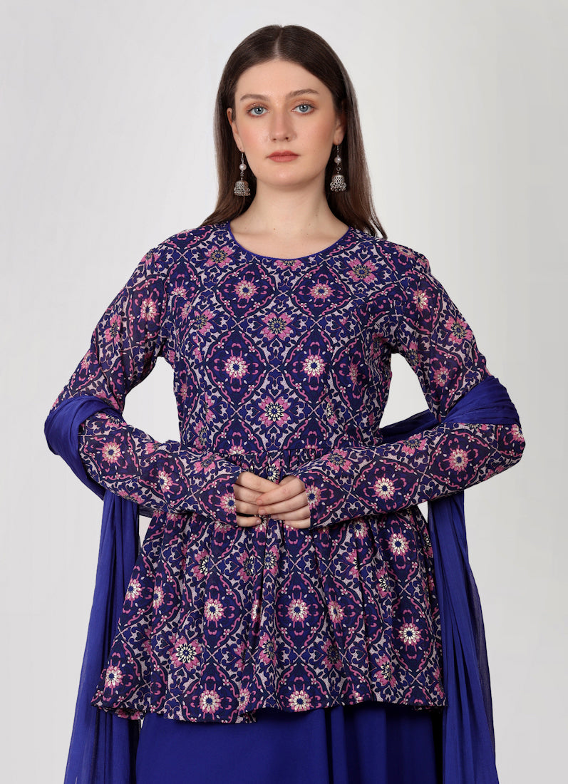Purple Georgette Peplum Style Lehenga Set