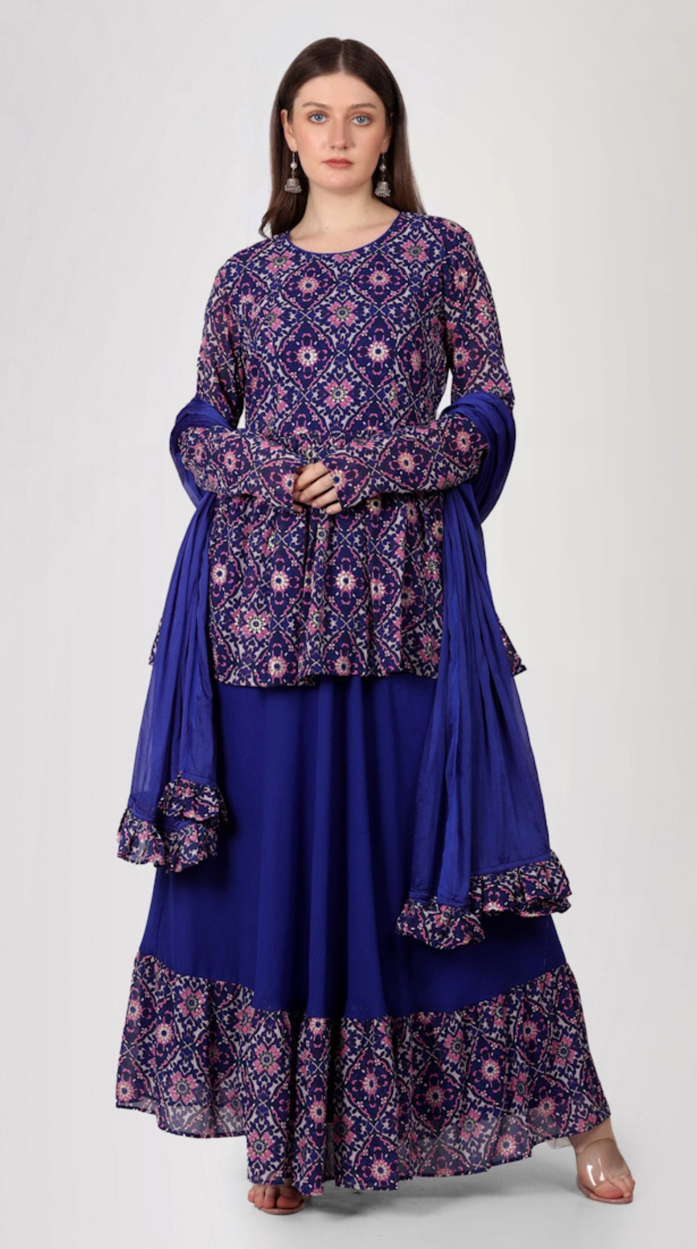 Purple Georgette Peplum Style Lehenga Set