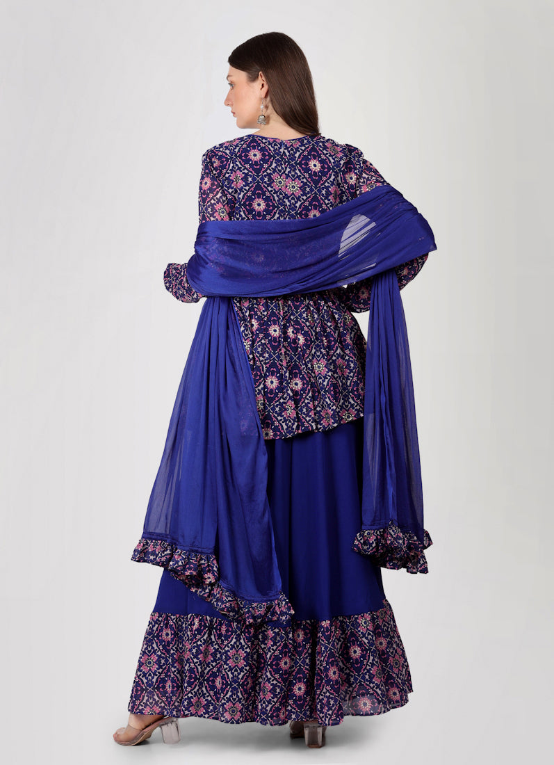 Purple Georgette Peplum Style Lehenga Set