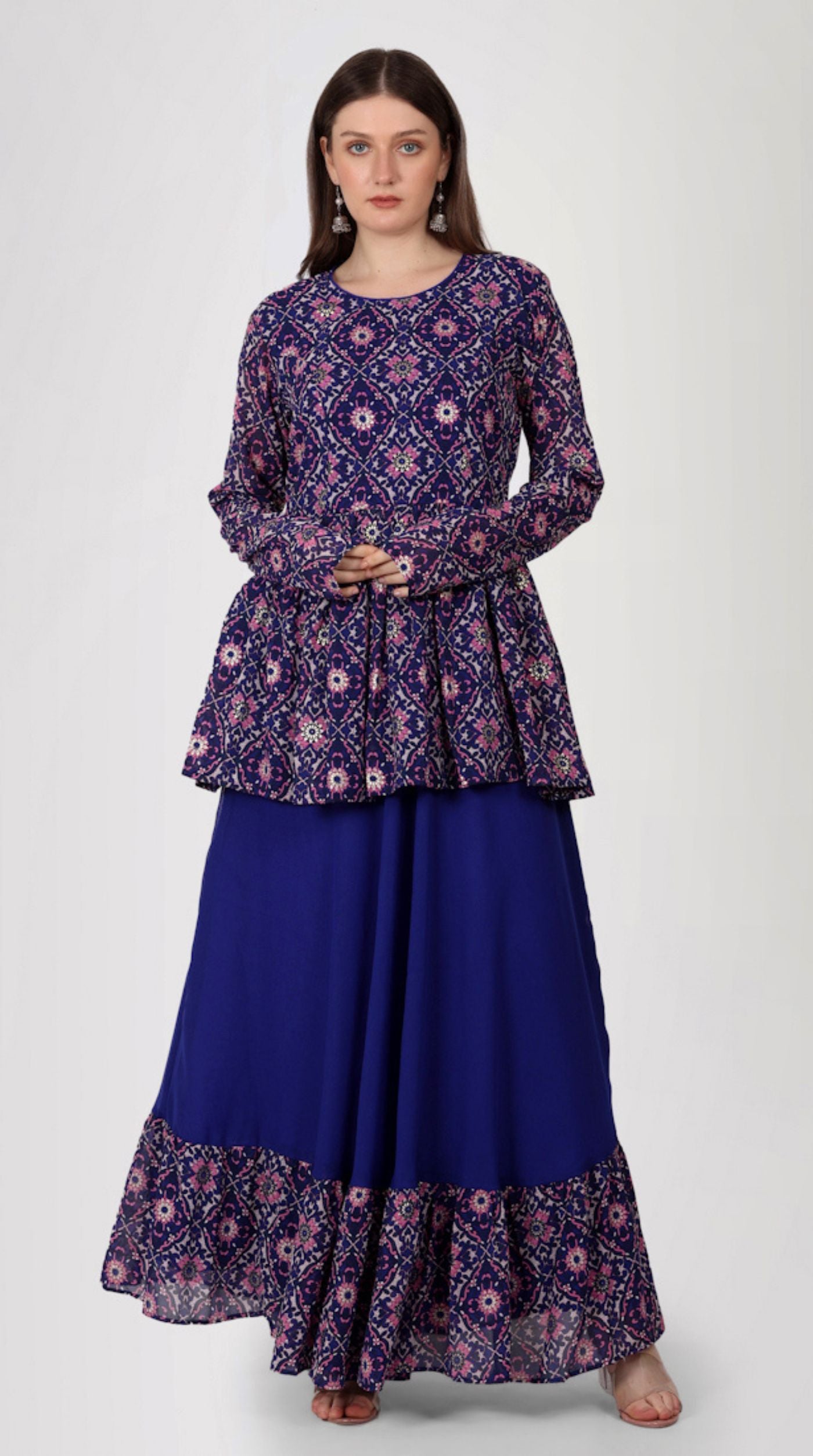 Purple Georgette Peplum Style Lehenga Set