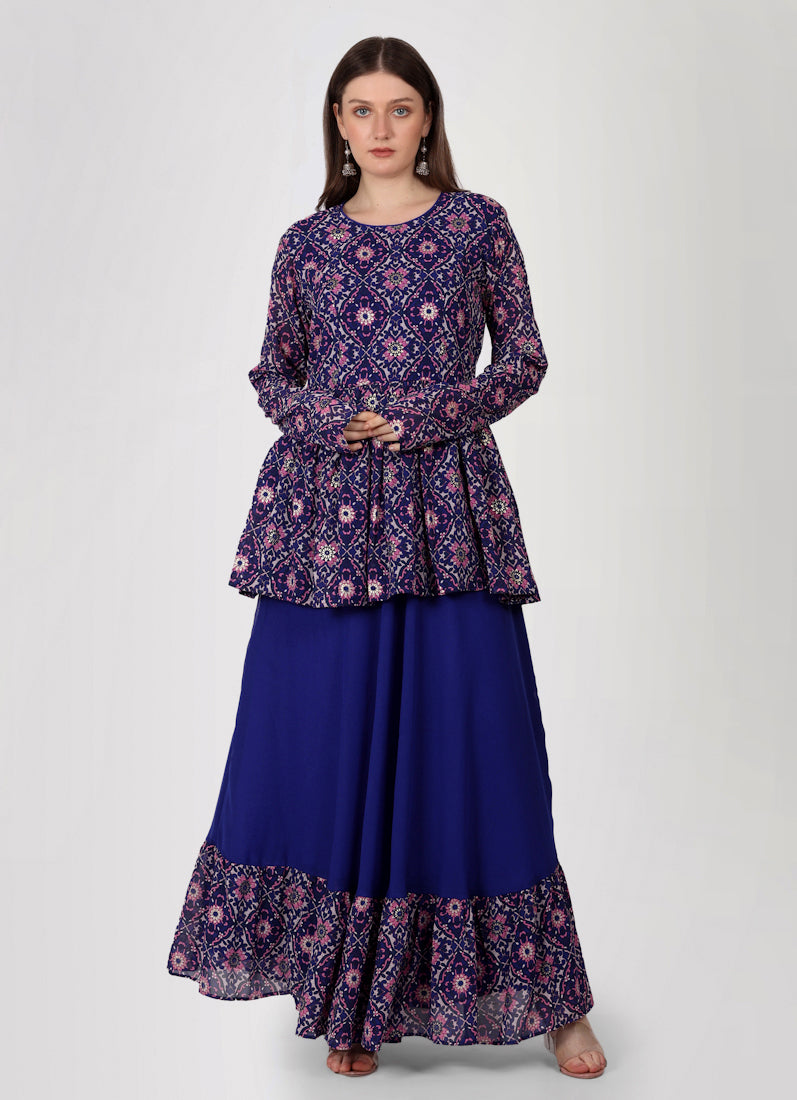 Purple Georgette Peplum Style Lehenga Set