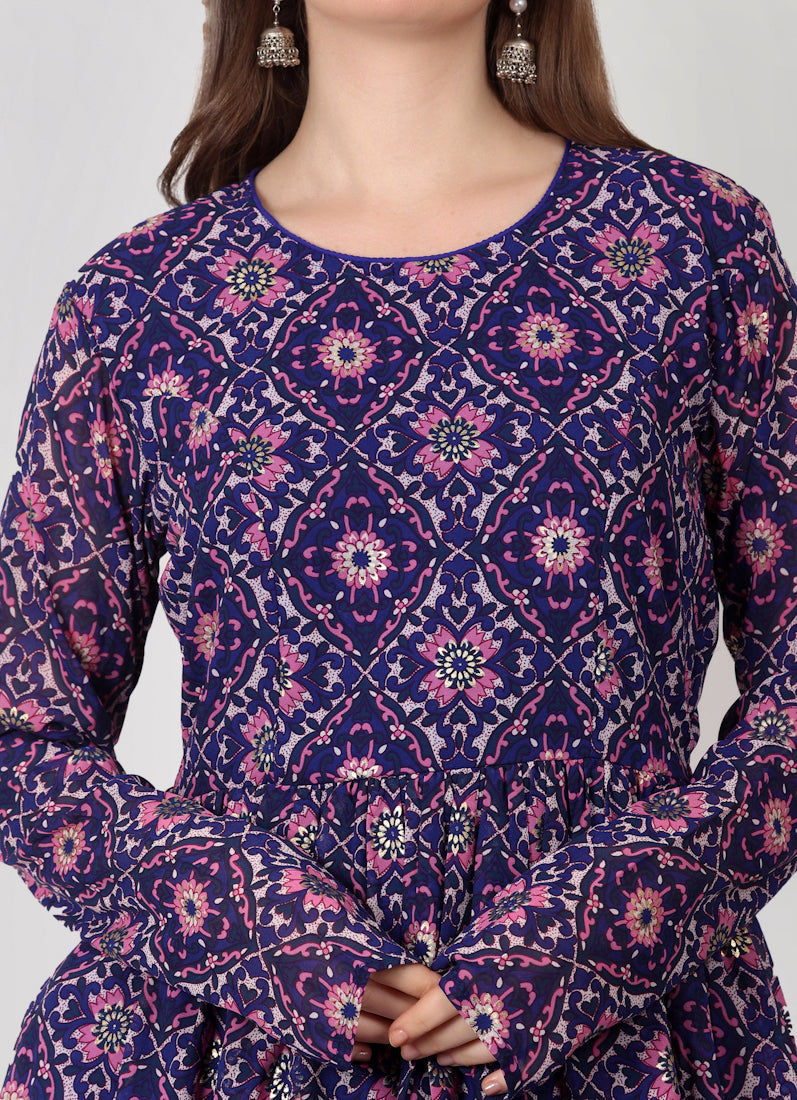 Purple Georgette Peplum Style Lehenga Set