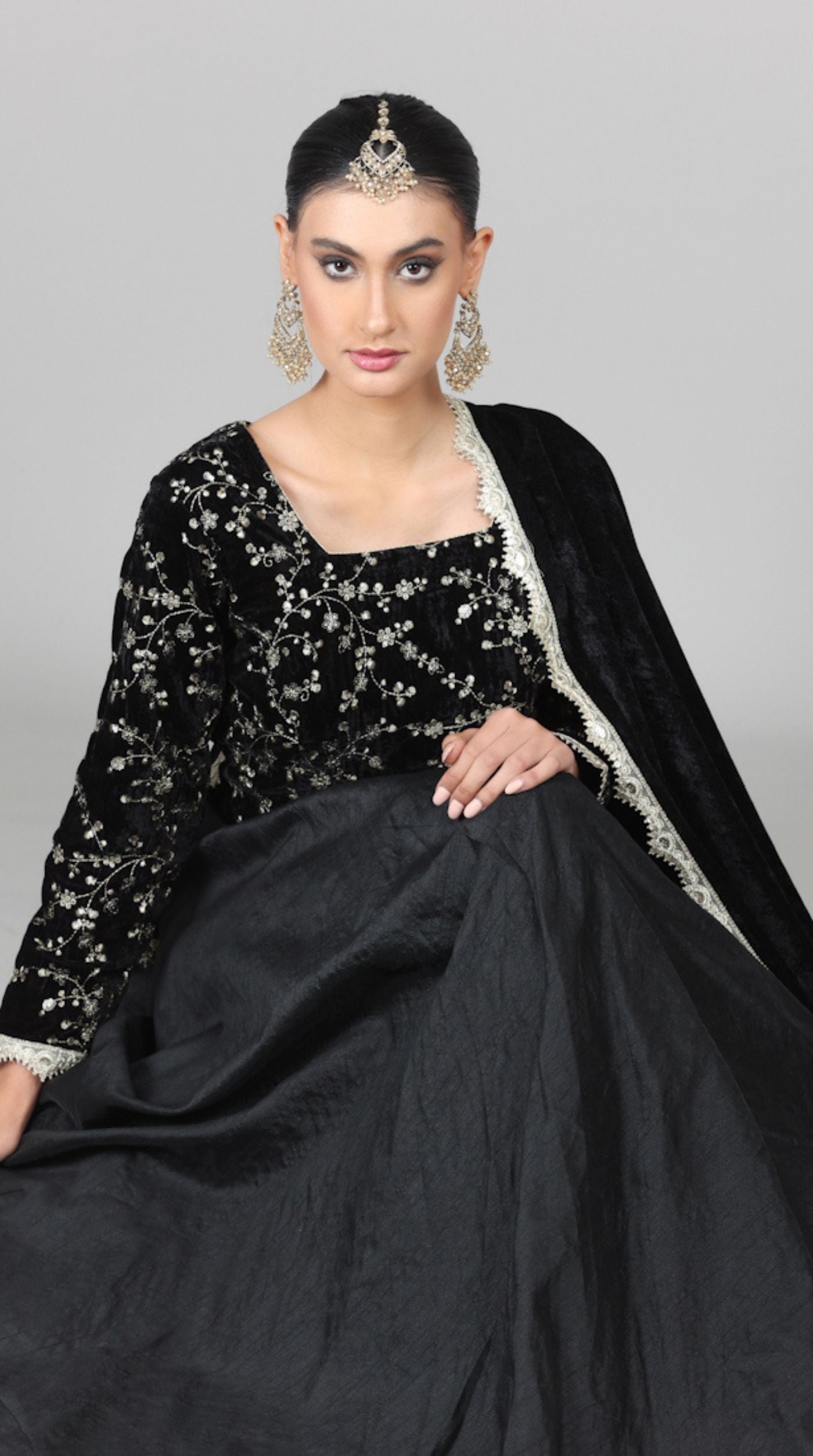 Black Velvet Sequins Embroidered Lehenga Set