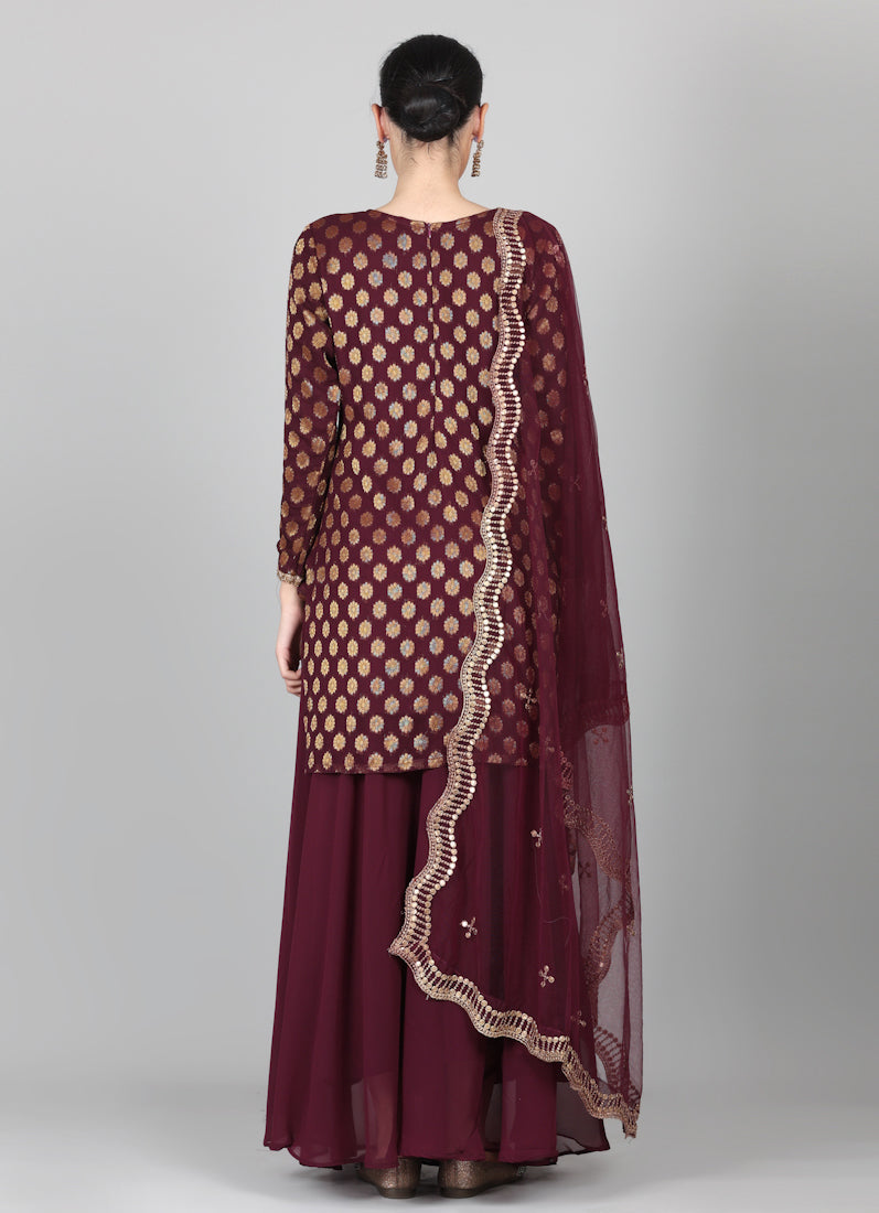 Wine georgette Jacquard Lehenga Set