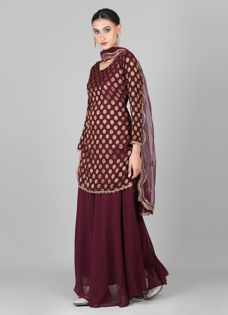 Wine georgette Jacquard Lehenga Set