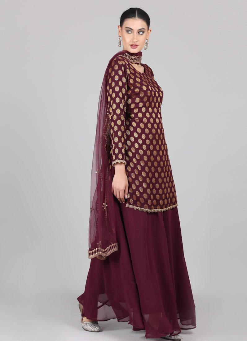 Wine georgette Jacquard Lehenga Set