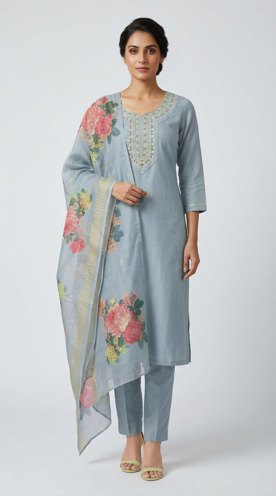 Blue Rayon Zari Embroidered Suit Set
