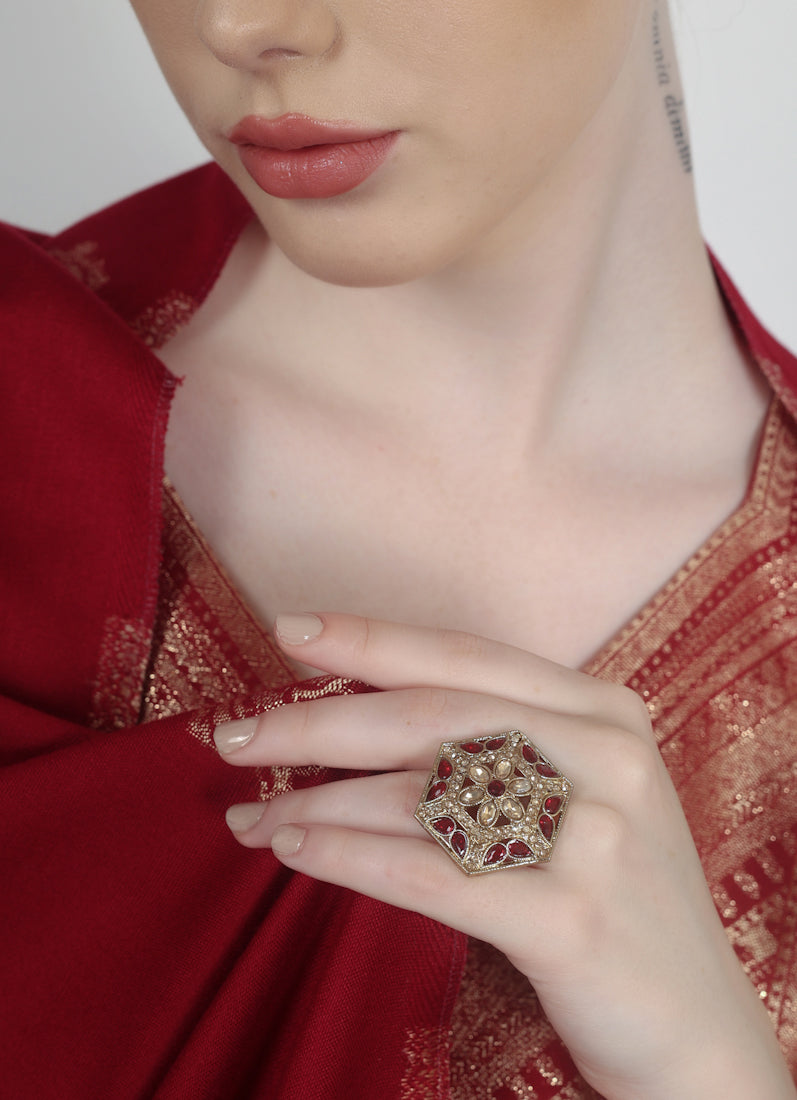 Maroon Adjustable Beaded Ring For Women