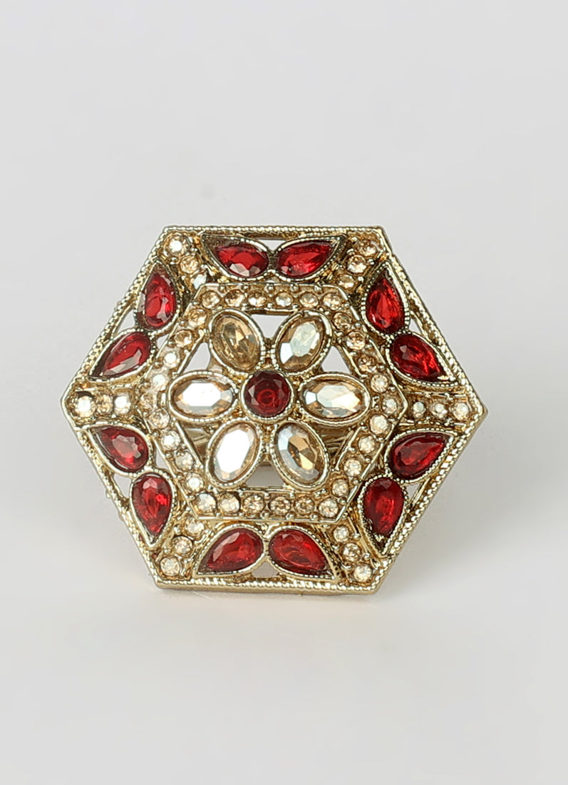 Maroon Adjustable Beaded Ring For Women