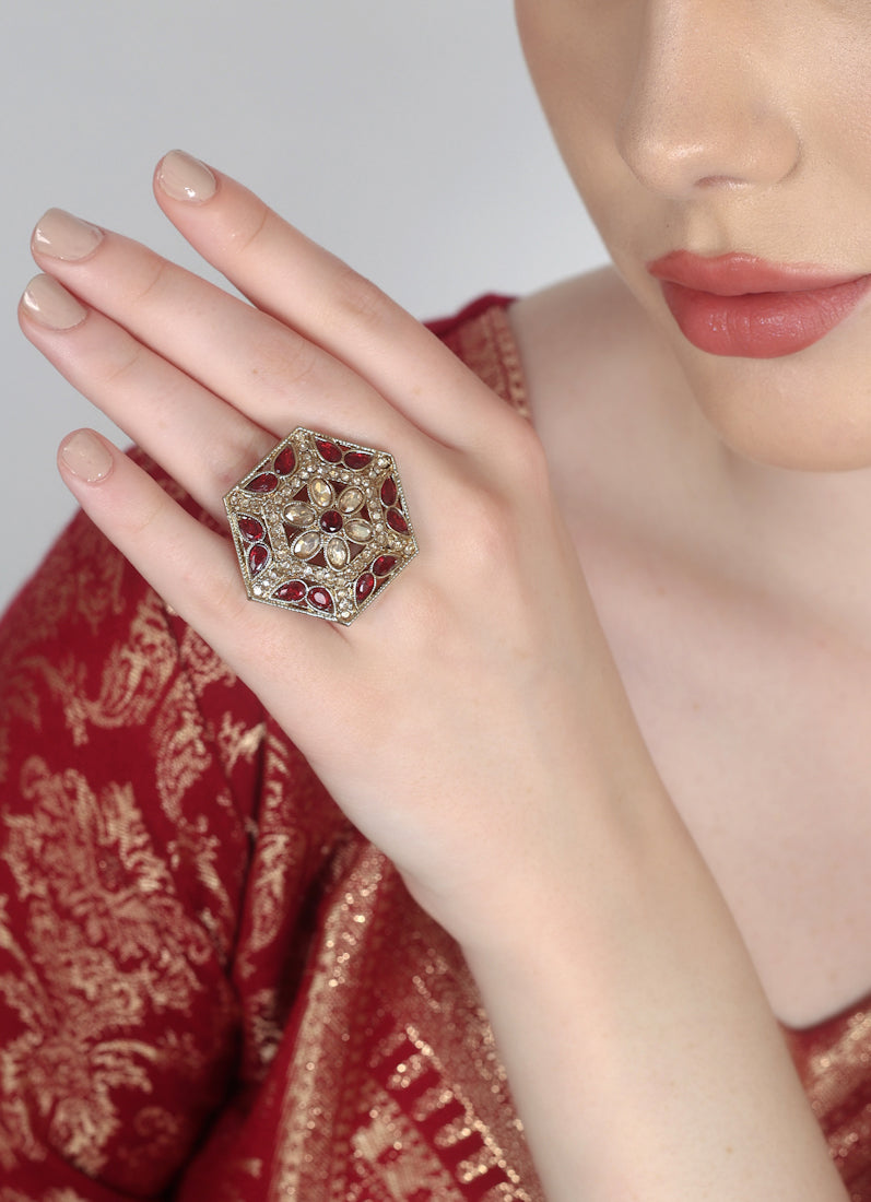 Maroon Adjustable Beaded Ring For Women