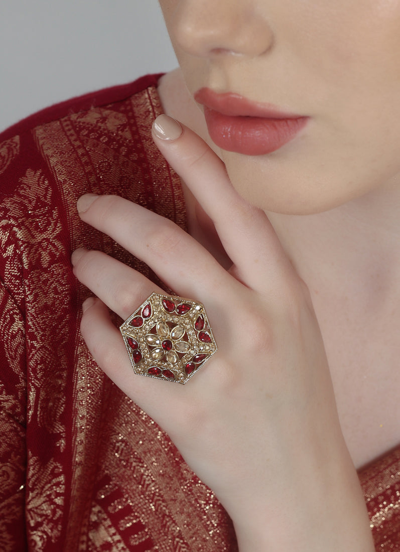 Maroon Adjustable Beaded Ring For Women