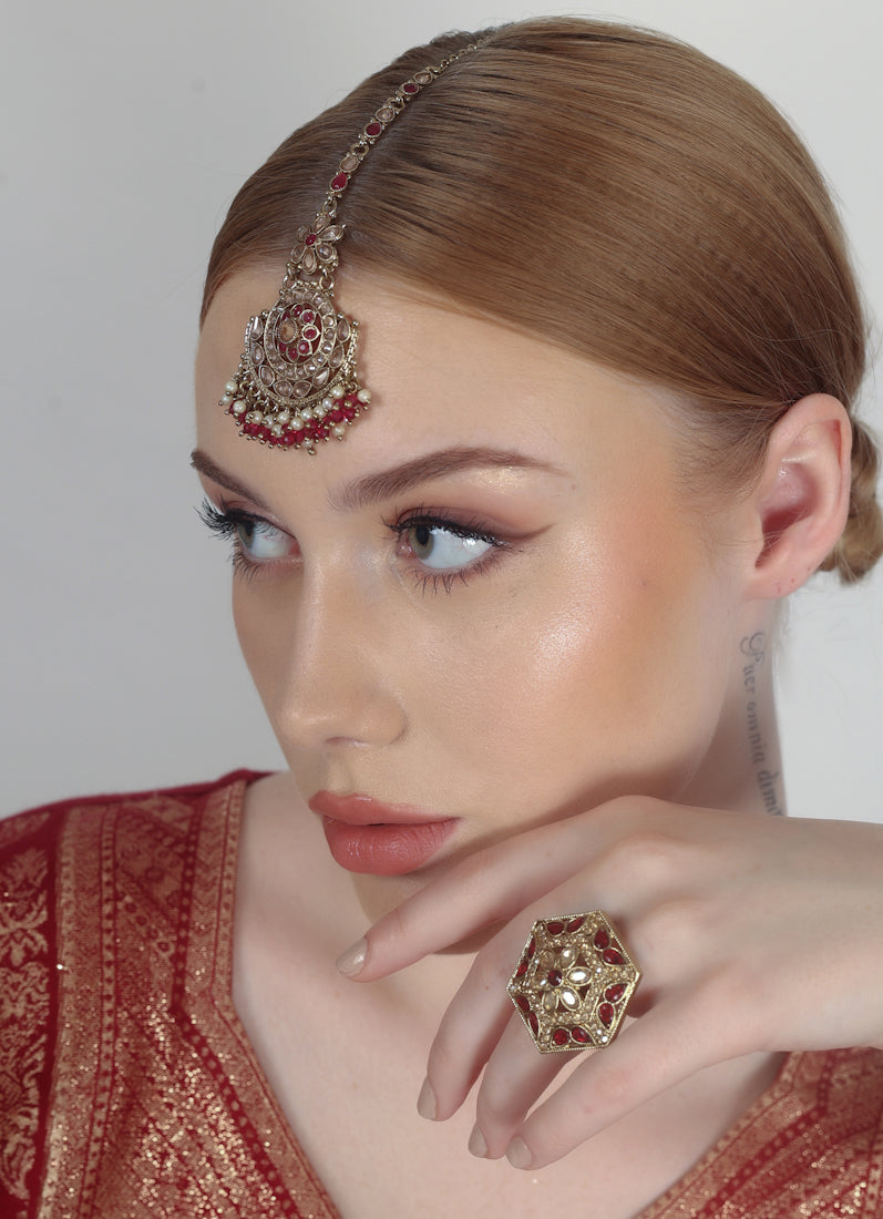 Maroon Adjustable Beaded Ring For Women