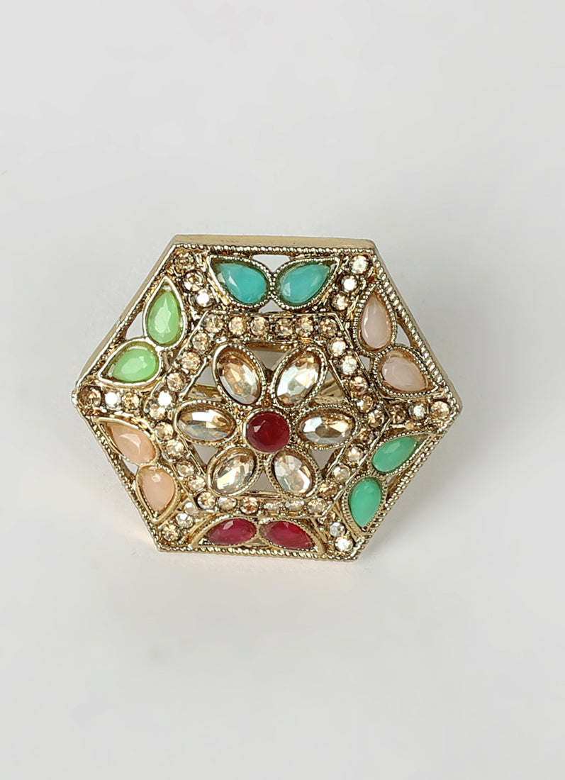 Stylish Multicolour Gold Plated Adjustable Finger Ring