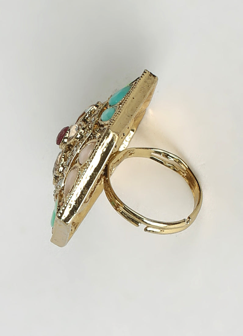 Stylish Multicolour Gold Plated Adjustable Finger Ring