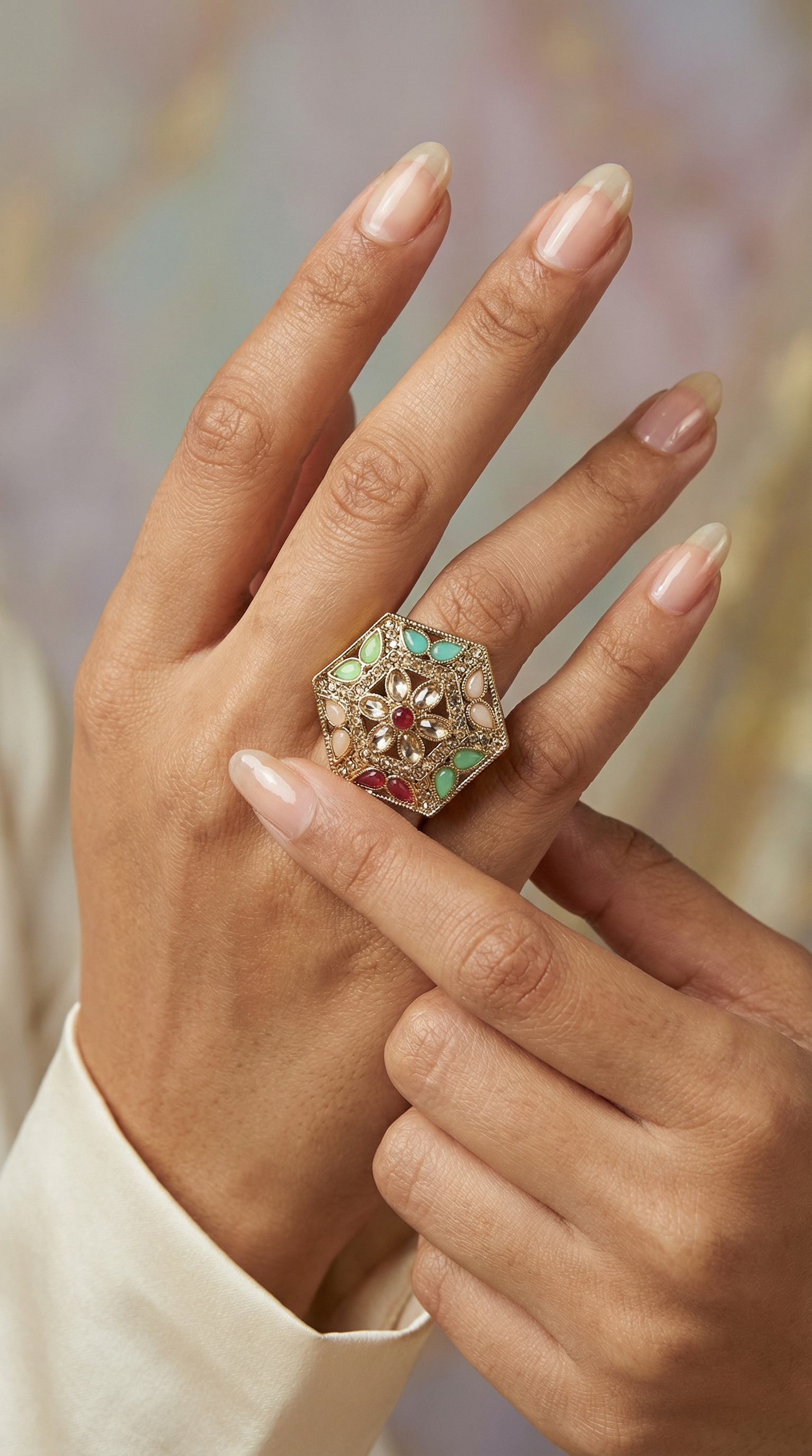 Stylish Multicolour Gold Plated Adjustable Finger Ring