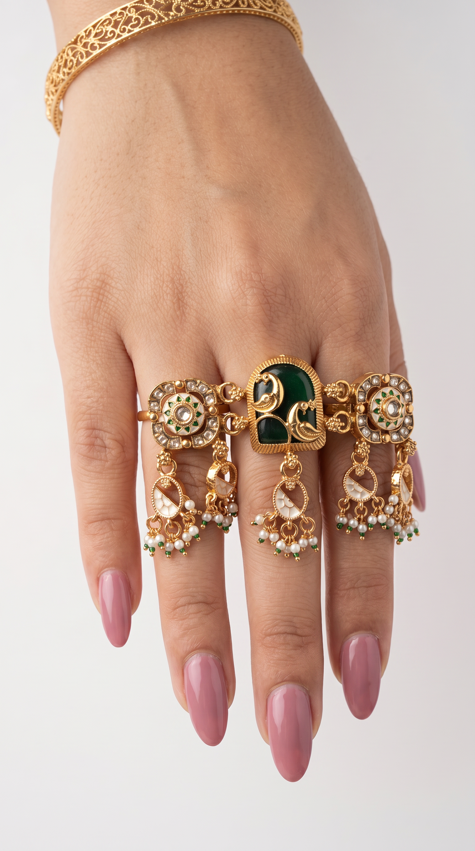 Trending Kashmiri Green Triple Finger Ring