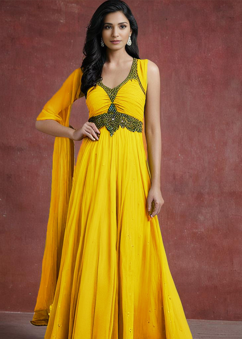 Yellow With Silver Embroidery Outfit