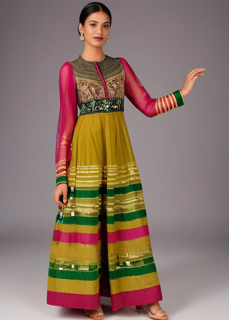 Prink & Mustard Top With Net Skirt