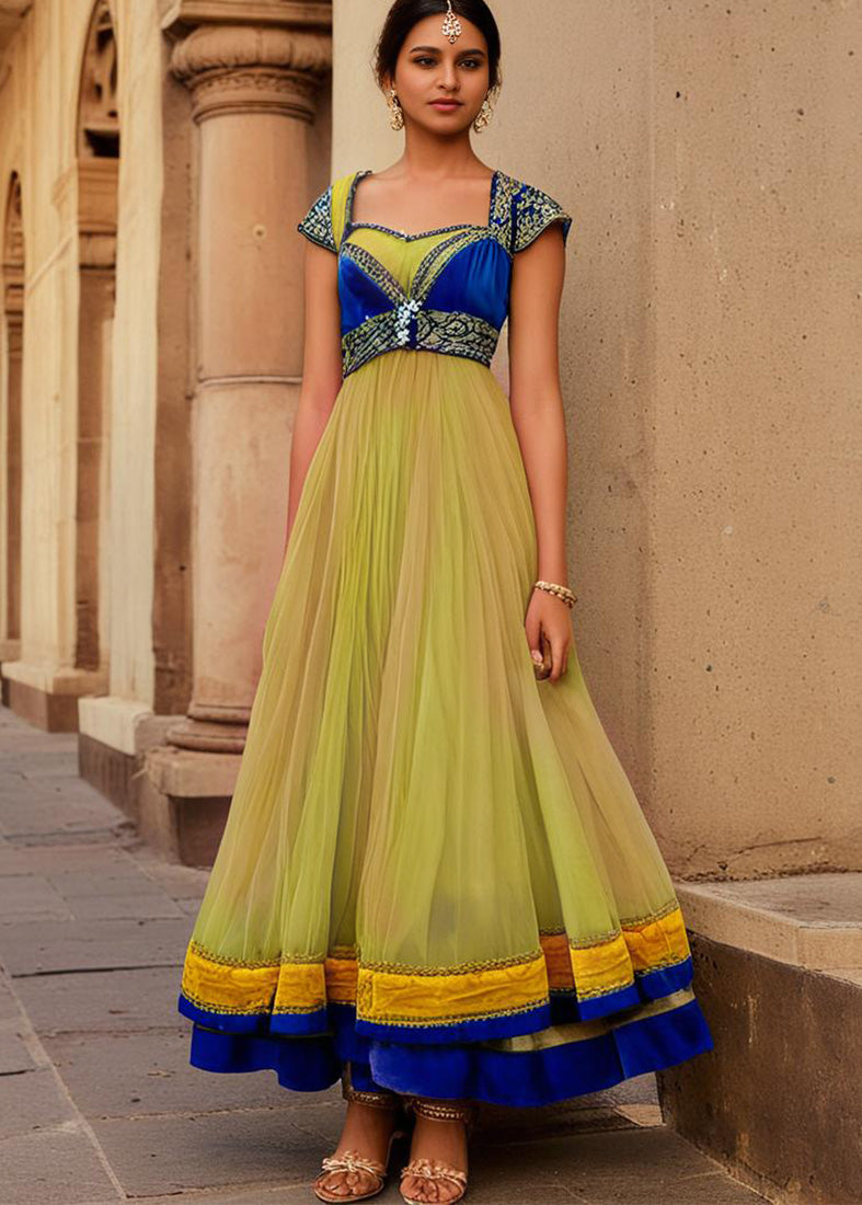 Lime Net Anarkali Suit