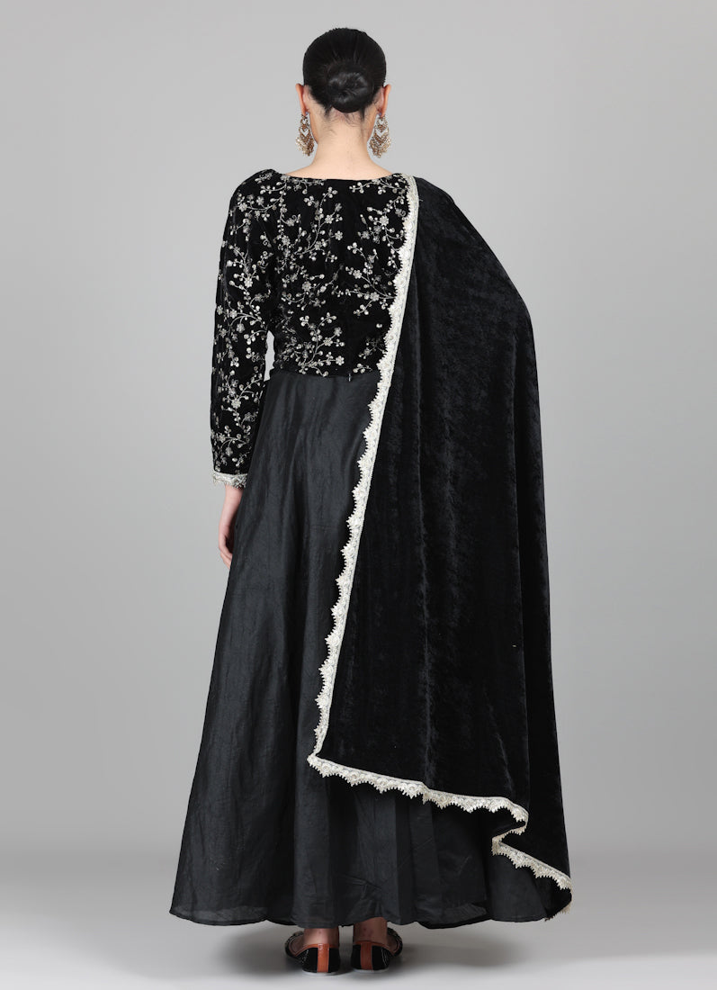 Black Velvet Sequins Embroidered Lehenga Set