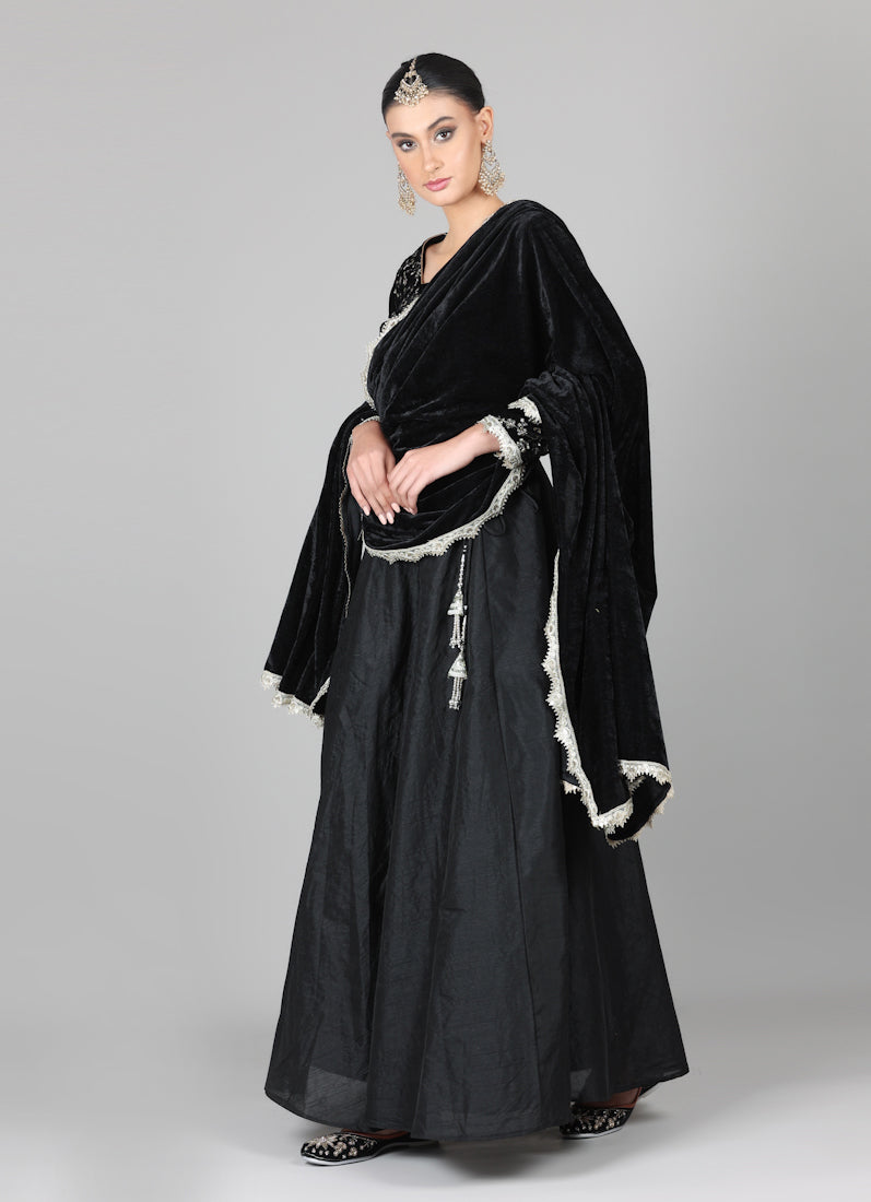 Black Velvet Sequins Embroidered Lehenga Set