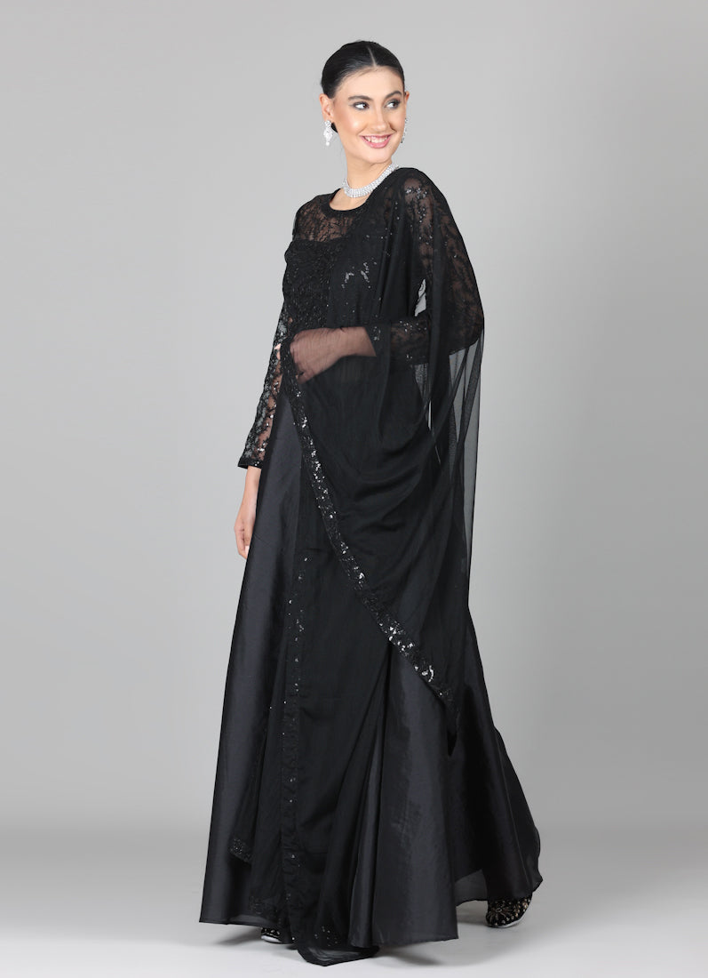 Black Net Sequins Embroidered Lehenga Set