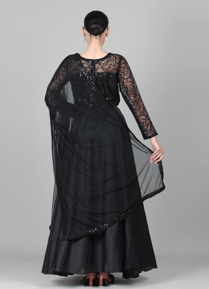 Black Net Sequins Embroidered Lehenga Set