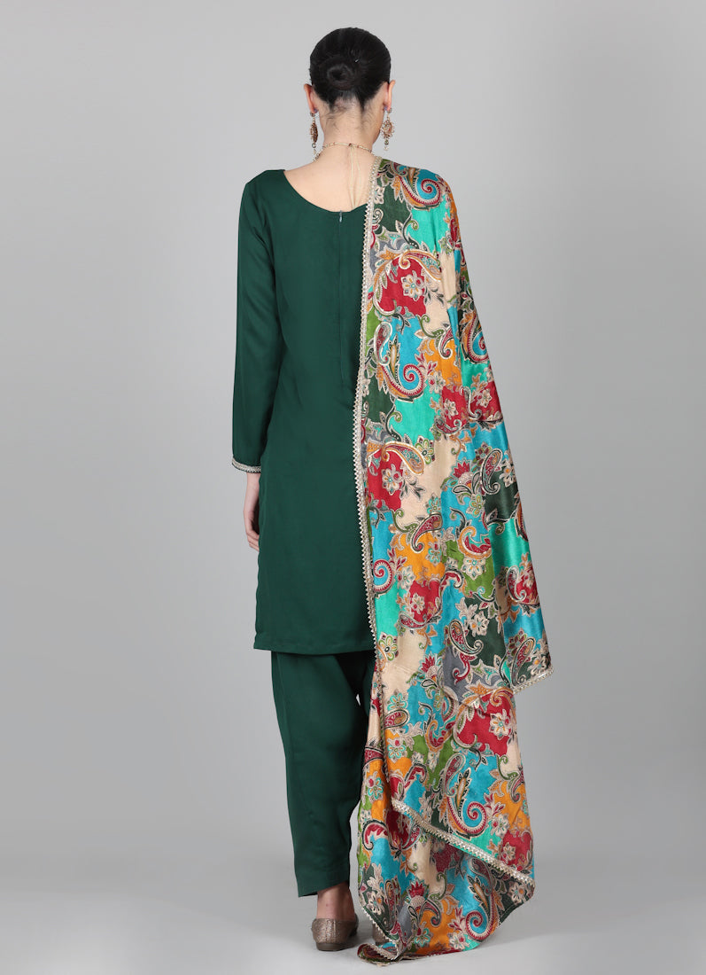Dark Green Multicolour Printed Dupatta Suit Set