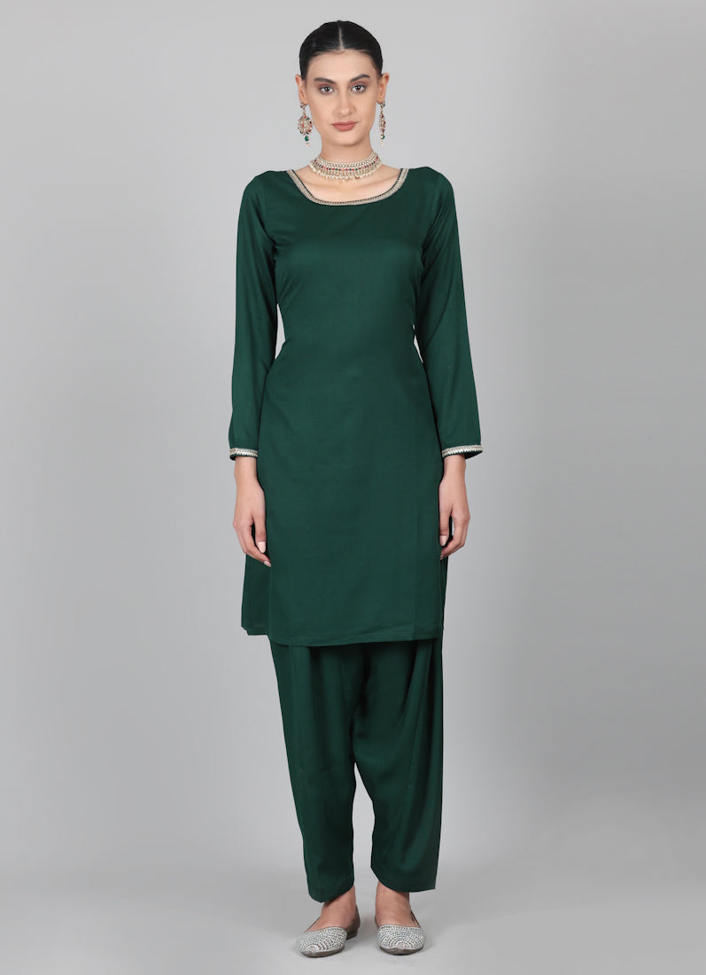 Dark Green Multicolour Printed Dupatta Suit Set