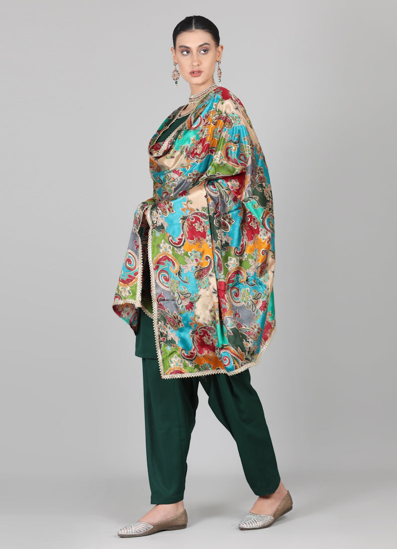Dark Green Multicolour Printed Dupatta Suit Set